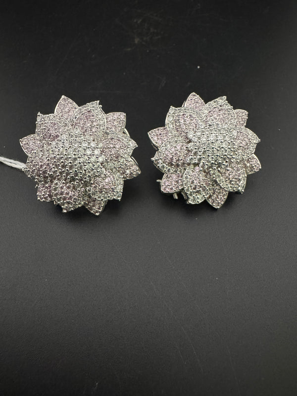 Cubic Zirconia, Diamond nano setting flower stud earrings, Indian Jewelry