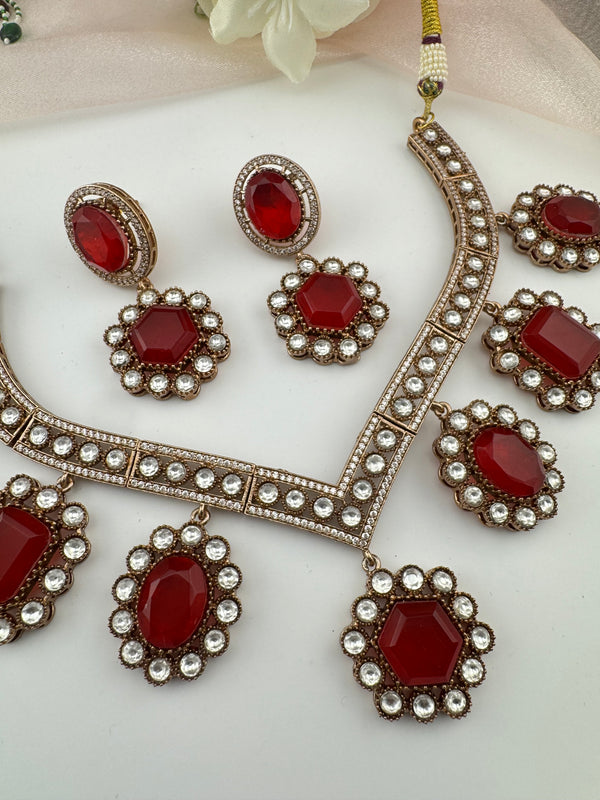 Doublet Stones, CZ, Kundan Gold Plated necklace set, Indian Bridal Jewelry set
