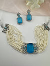 Small Pearls, CZ, Doublet Stones Choker necklace set, Indian Bridal Jewelry, chic set