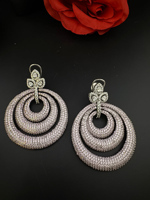 Premium Nano Setting of Cubic Zirconia in silver is designer Inspired Statement Oversized Circular Dangle earring/Bridal/bridesmaid gift