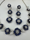 Nano Setting CZ Diamond Statement Necklace Set, White Gold Plated Choker set, nature inspired
