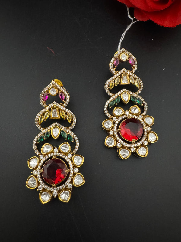 Cubic Zirconia, Kundan, Stone Chandelier Drop Earrings, Moissanite, CZ, Designer jewelry