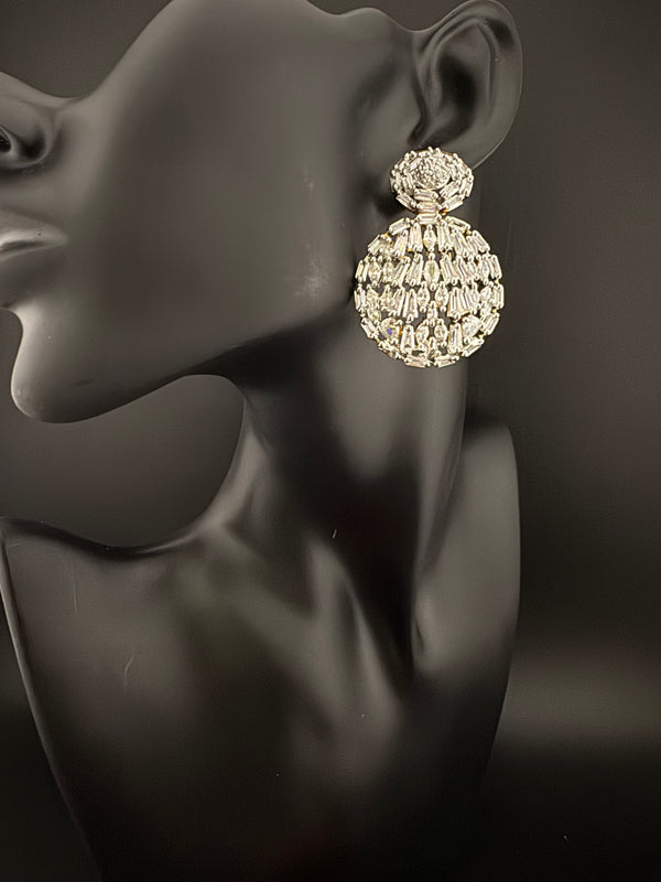 Premium Cubic Zirconia Chandelier Long earrings is designer Inspired, Statement round earring, Bridal, Party, Wedding jewelry