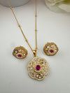 Kundan, Pachi, CZ, Stone Pendant Necklace Set with Matching Earrings, Brass CZ Jewelry