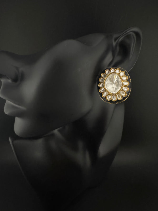 Kundan Enamel Big Stud Earrings, designer Inspired, Indian jewelry