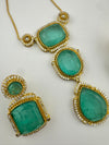 Doublet Stone Pendant Necklace Set with Matching Earrings, Brass CZ Jewelry