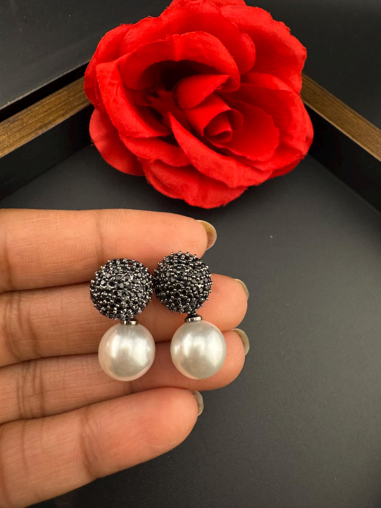 Premium Nano setting Cubic Zirconia and Pearl Victorian Pearl Drop earrings