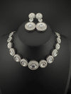 Premium American Diamond, Cubic Zirconia, Silver Polish, High Shine Sleek Necklace set with long earrings