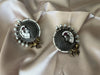 White Enamel oxidized silver earring stud with stone and pearls