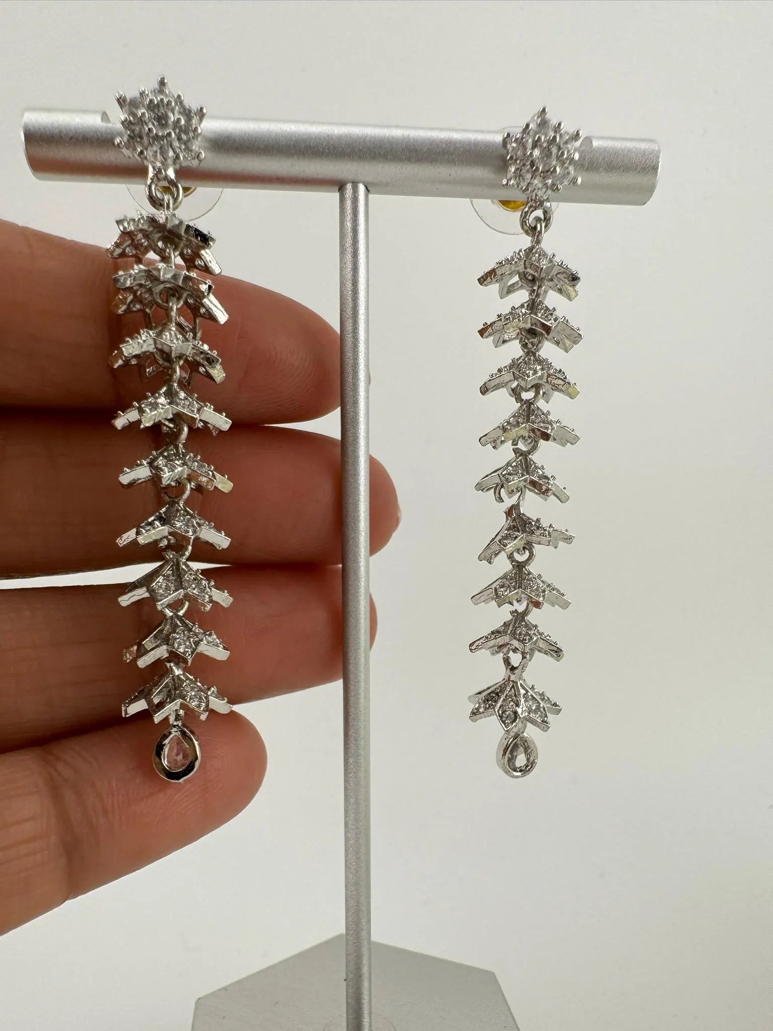 Premium Long Earring in Cubic Zirconia / Set of small jhumkis in long earrings