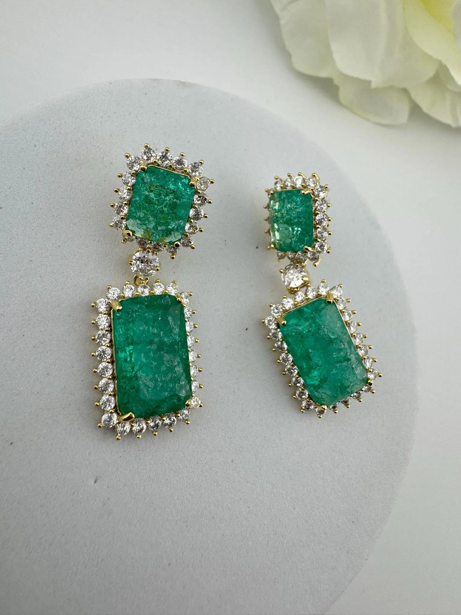 Sea Green Natural Doublet stone and Cubic Zirconia Premium Dangle earrings