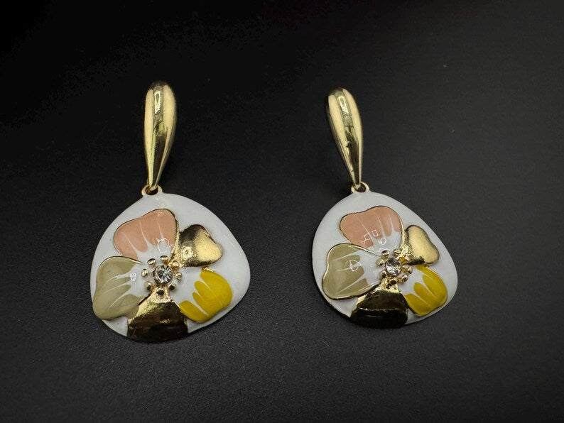 High Quality Premium Enamel and gold Designer Drop Earrings