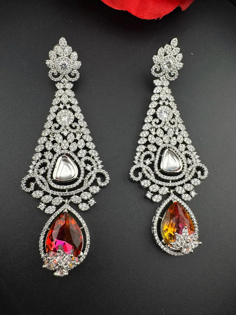 Premium Long Earrings with Swarovski Crystals and Nano Setting Cubic Zirconia Chandelier Earrings