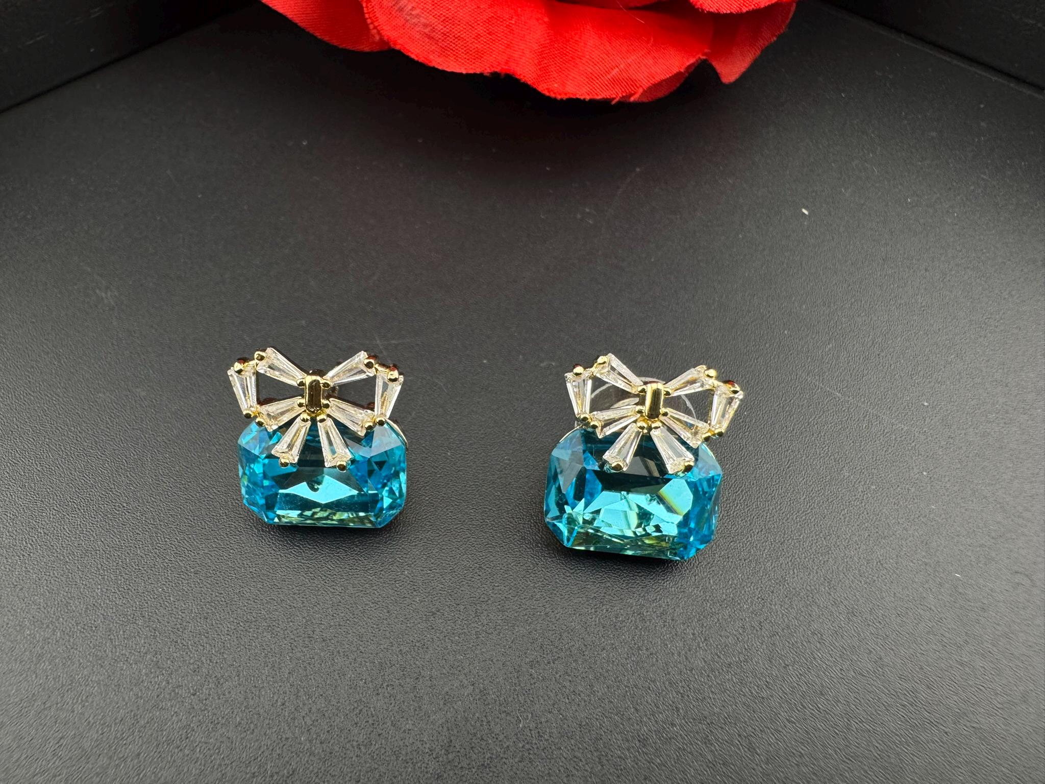 Premium Bow Cubic Zirconia and Swarovski Crystal stone in gold color Studs earrings