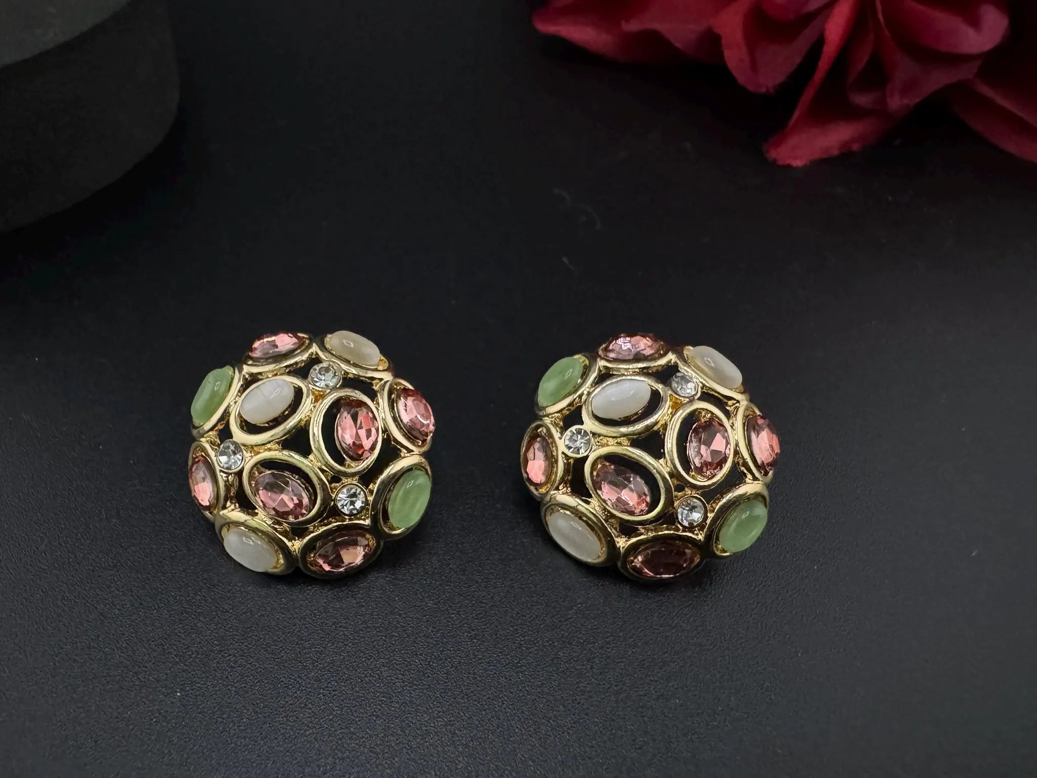 Premium Cubic Zirconia, Glass Crystals in gold is Swarovski inspired designer studs earrings