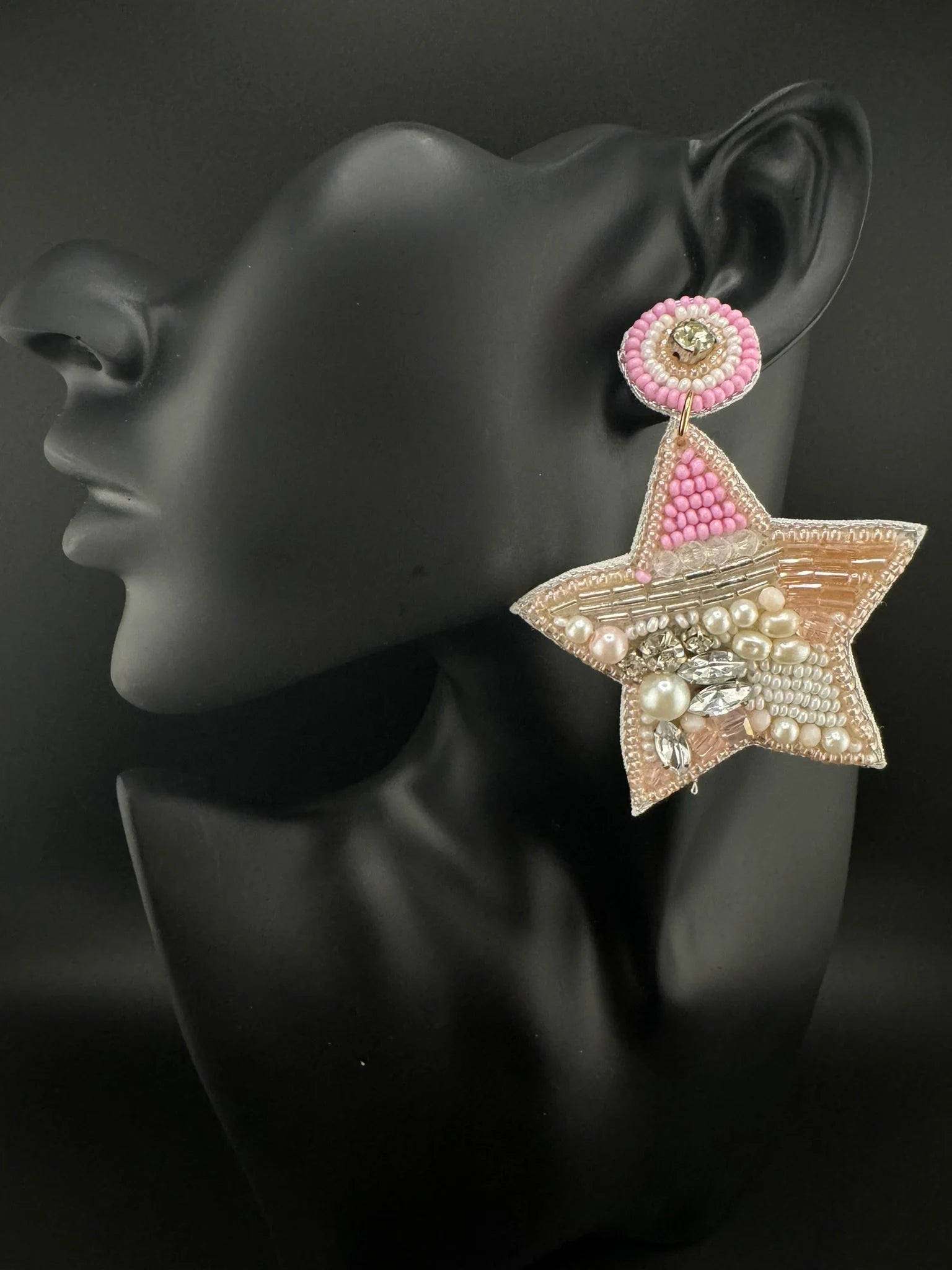 Beaded Baby Pink Glitter Star Quirky Beaded earrings