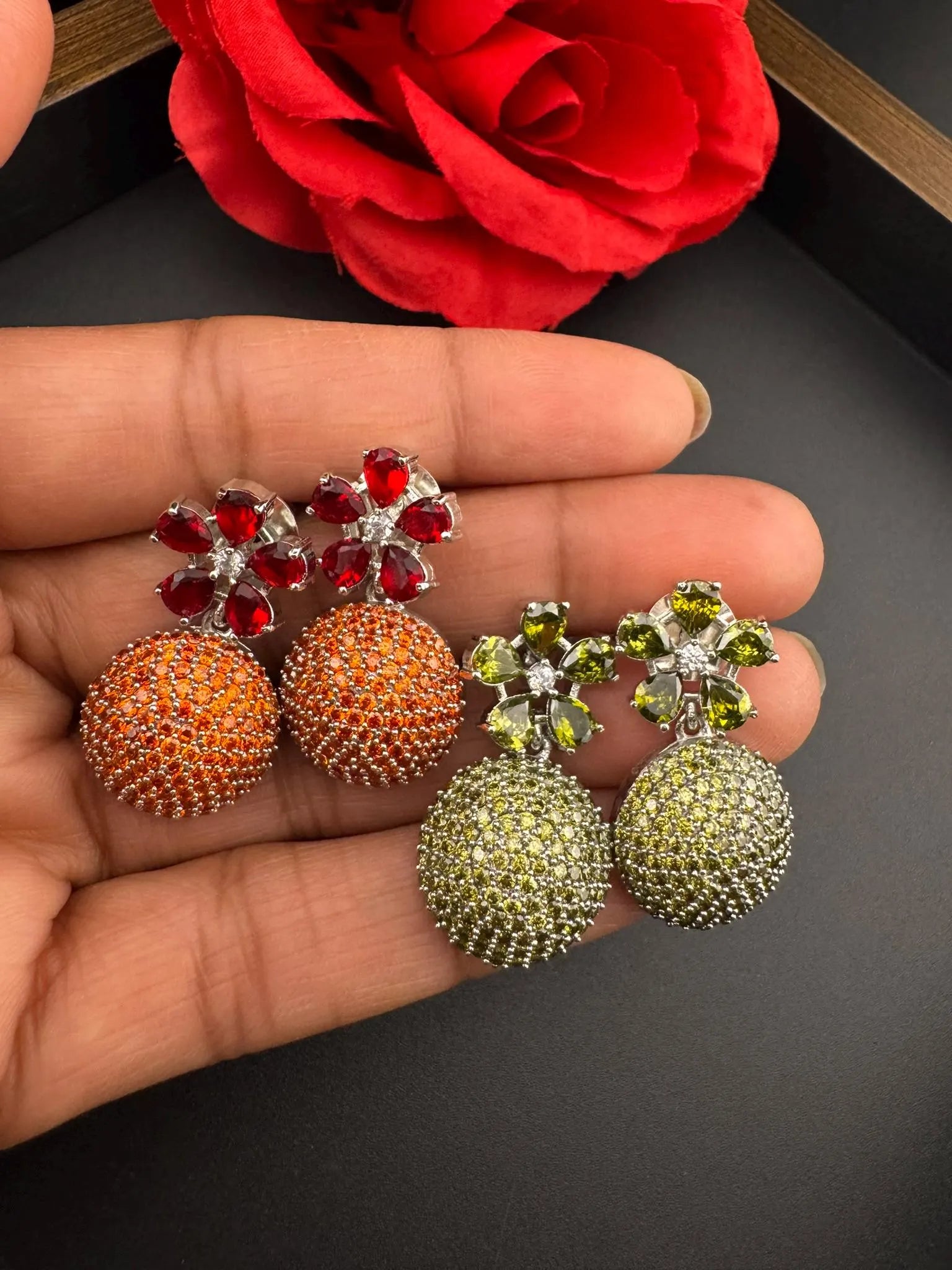 Premium Light Green Drop Earrings in Nano setting Cubic Zirconia and Stones