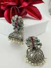 German silver oxidized Earrings with pearls and stones