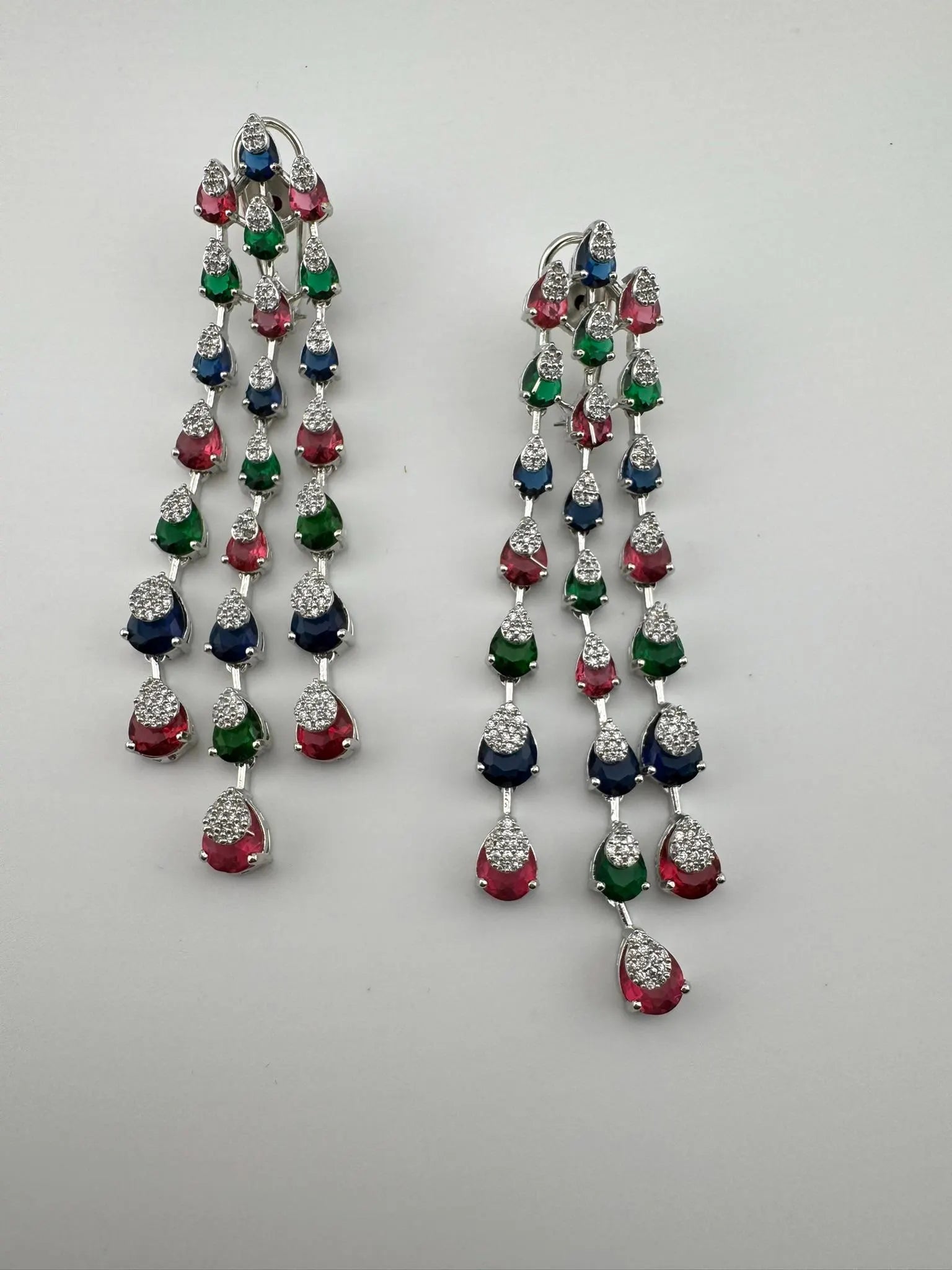Premium Cubic Zirconia and Crystal stone in multicolor Statement Long earrings
