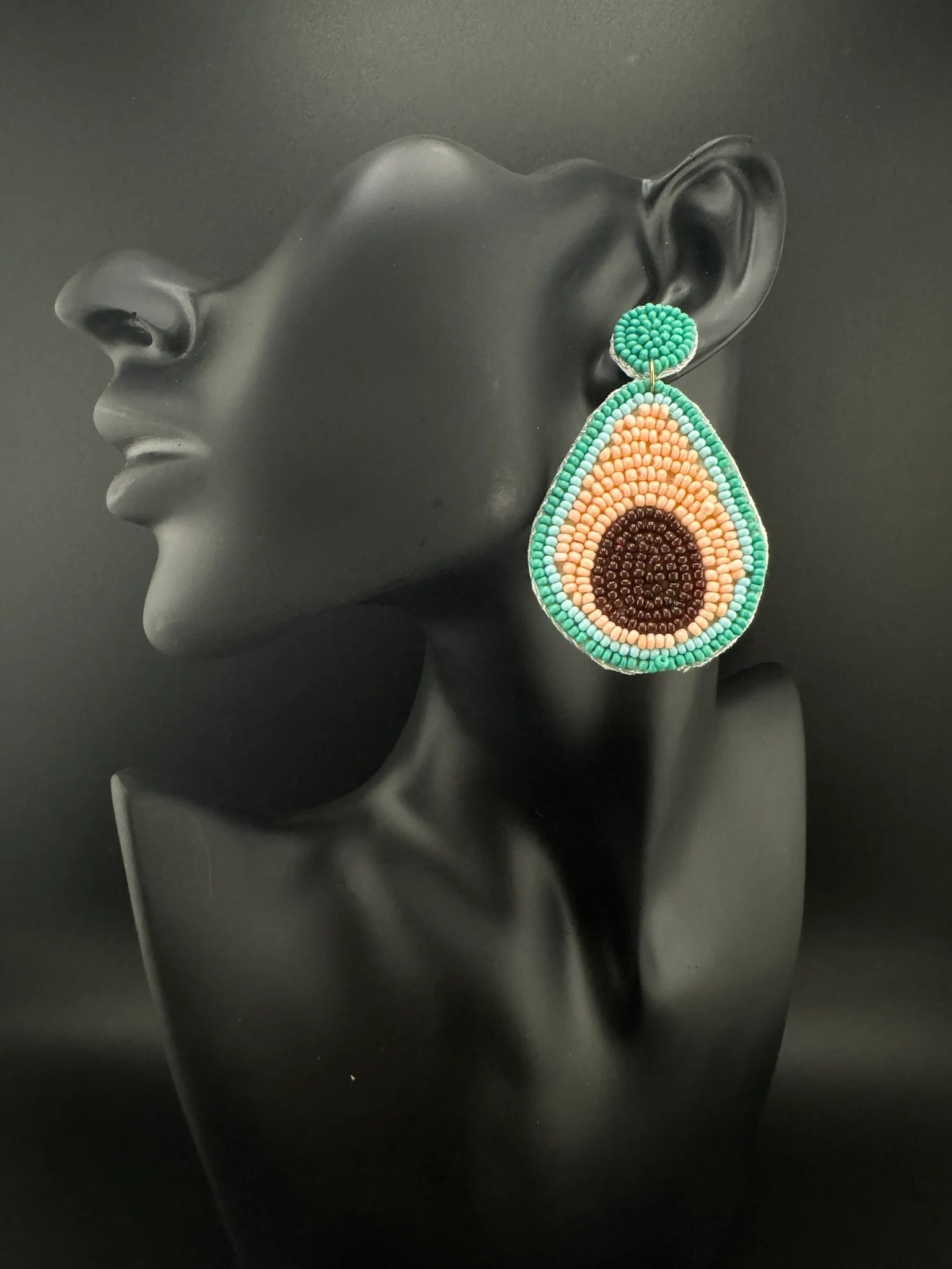 Pastel Pink Blue Avocado Beaded earrings, Quirky Earrings