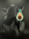 Pastel Pink Blue Avocado Beaded earrings, Quirky Earrings