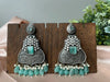 Premium Light Blue oxidized German Silver Chand Bali with CZ and stone