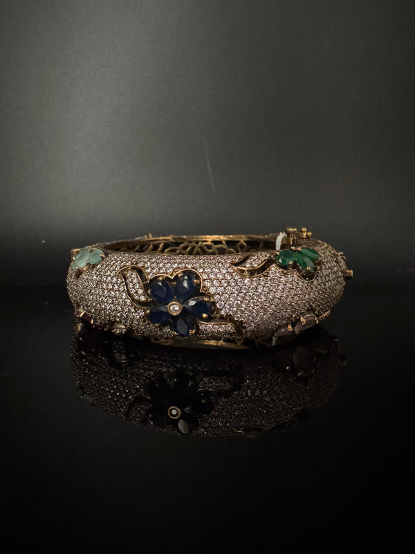 Openable Matt Gold Plated Bangle with Crystal Stones, CZ Nano Setting (Fits 2.6" Diameter)