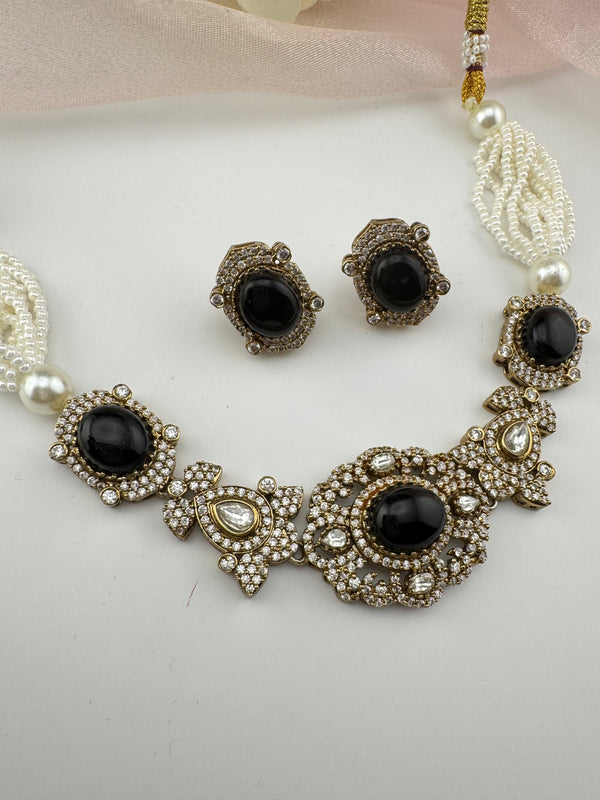 Moissanite Kundan, Pearls, CZ, Stones Choker necklace set, Indian Bridal Jewelry, chic set