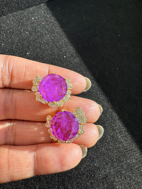Gold Polish Doublet Stone Stud Earrings, Cubic Zirconia, AD, CZ, Indian Jewelry