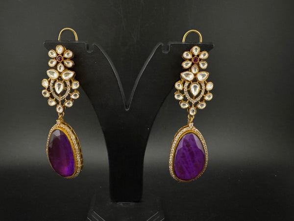 Kundan, CZ, Gold, Doublet Stone Chandelier Long Earrings, Bridal, Moissanite, CZ, Designer jewelry