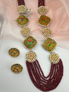 Kundan, Enamel, Minakari, Hydro Beads Long Gold Choker necklace set, Double sided Rani haar