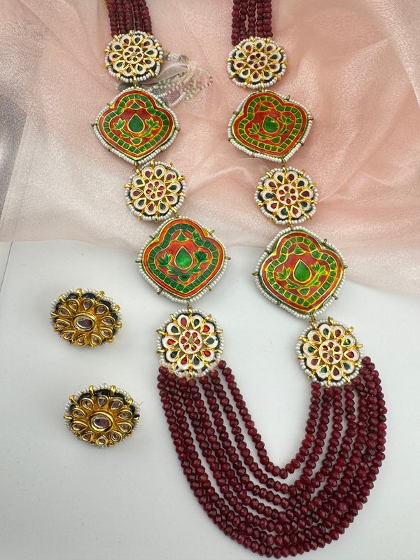 Kundan, Enamel, Minakari, Hydro Beads Long Gold Choker necklace set, Double sided Rani haar