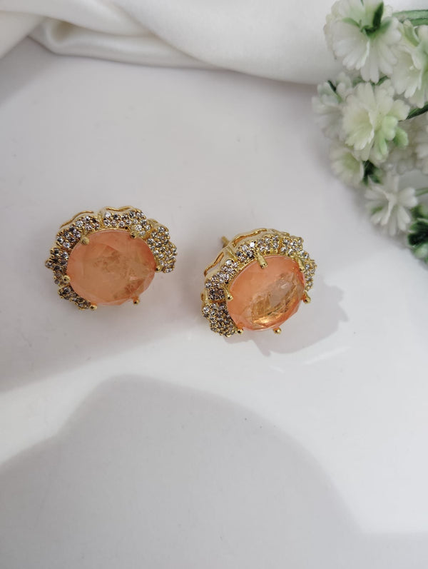 Gold Polish Doublet Stone Stud Earrings, Cubic Zirconia, AD, CZ, Indian Jewelry