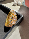 Moissanite Kundan, CZ Openable Bracelet Bangle, Gold Polish (Fits 2.6" wrists)