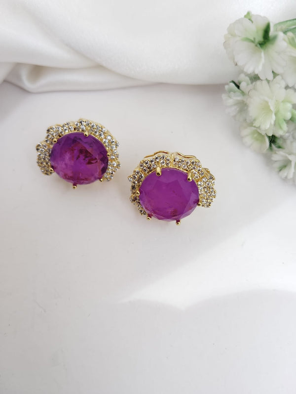 Gold Polish Doublet Stone Stud Earrings, Cubic Zirconia, AD, CZ, Indian Jewelry