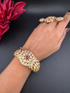 Moissanite Kundan, CZ Openable Bracelet Bangle, Gold Polish (Fits 2.6" wrists)