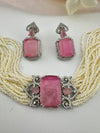 Small Pearls, CZ, Doublet Stones Choker necklace set, Indian Bridal Jewelry, chic set