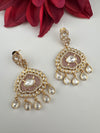 Gold and small pearls, Kundan, Cubic Zirconia Chandelier Chandbali Earrings, CZ, Designer jewelry