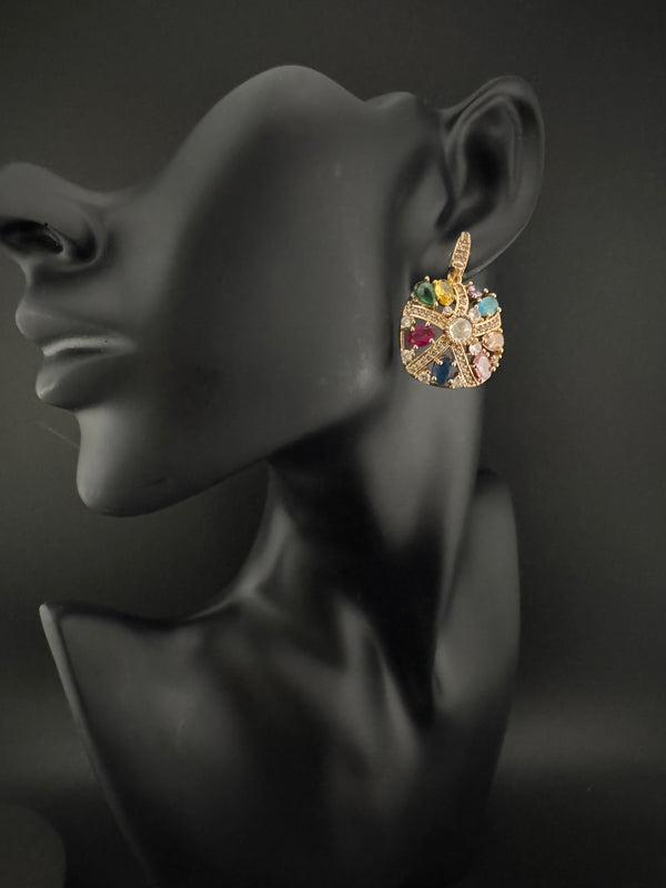 Cubic Zirconia, Kundan, Stones Chandelier Drop Earrings, CZ, Designer jewelry