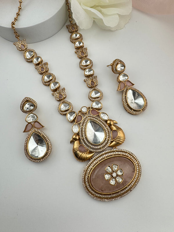 Kundan, Polki, CZ, Doublet Stones Long Golden necklace set, Rani haar, everyday wear jewelry