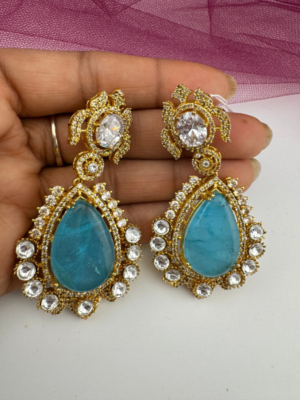 Tyani inspired, Shining Gold with kundan, doublet stone, CZ chandbali Drop earrings, Indian Jewelry