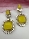 Gold with Yellow Doublet stone, kundan, cubic zirconia chandbali Drop earrings, Indian Jewelry