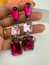Premium Crystal Long Drop Swarovski inspired designer earrings/Indian earring/Bridal Jewelry/Grey Crystal/Pink Crystals