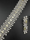 Step cut Crystals and CZ Diamond Statement Necklace Set, White Gold Plated Choker set