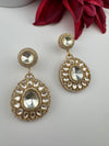 Golden Kundan, CZ, Chandbali Earrings, High shine, Bridal, Moissanite, Designer jewelry