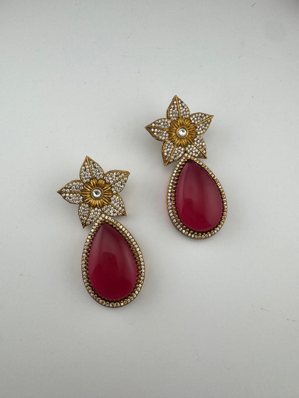 CZ and Gold, Doublet Stone Chandelier Drop Earrings, Bridal, Designer jewelry