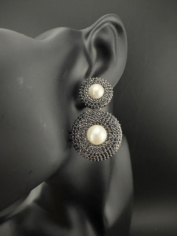 Cubic Zirconia, Diamond nano setting, pearls, Victorian Dangle earrings, Indian Jewelry