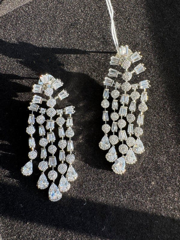 Crystal Stone chandelier long Earrings, Cubic Zirconia, AD, CZ, Indian Jewelry