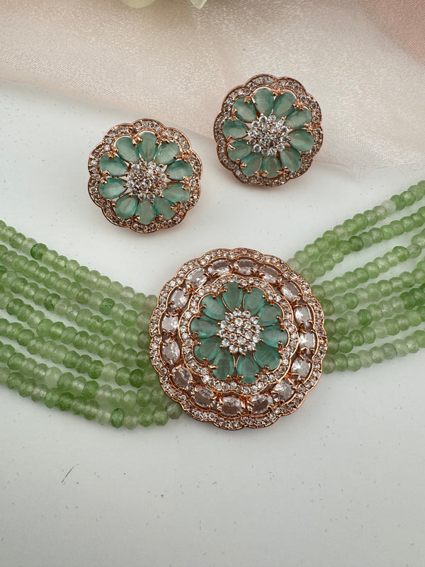 Hydro beads, CZ, Stones Choker necklace set, Indian Bridal Jewelry, chic set