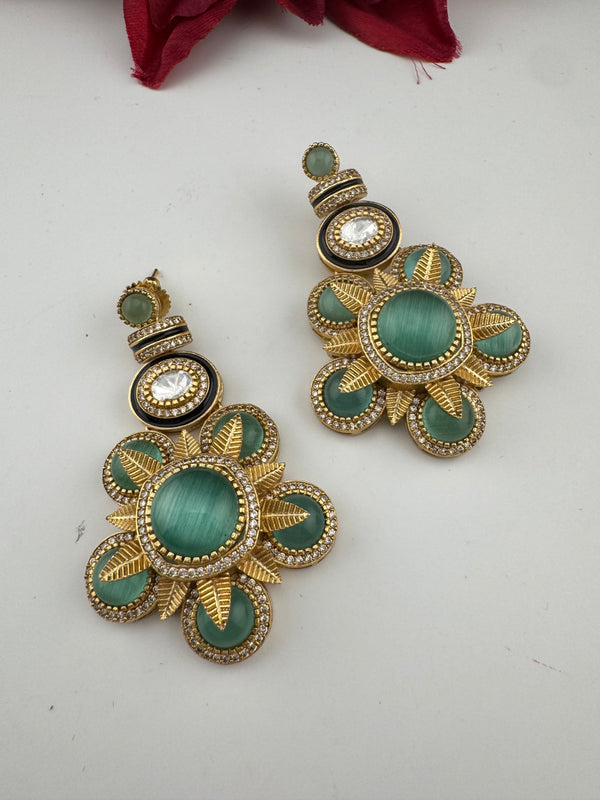 Kundan, stone, cuboz Zirconia Sabyasachi inspired Chandbali Chandelier long earring, designer jewelry